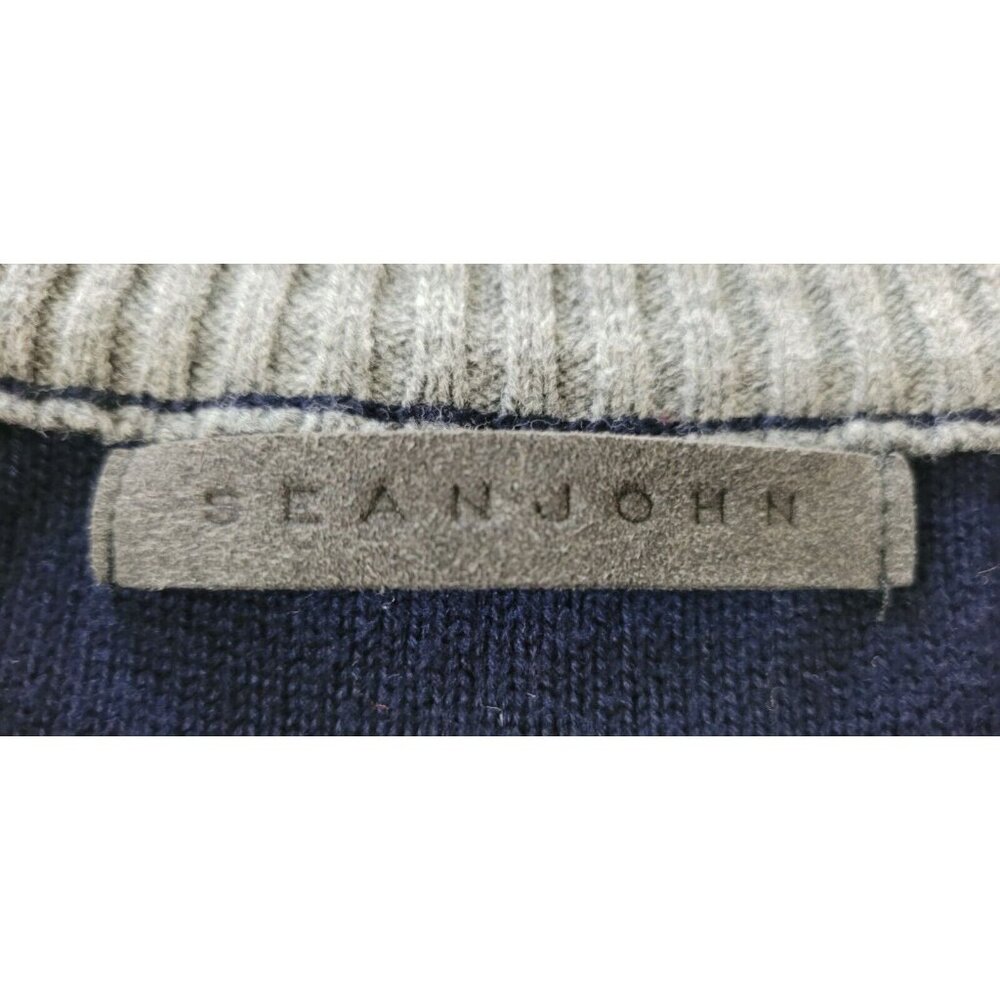 Sean John Men Sweater Full Zip Cardigan Navy Blue Gray Long Sleeve Size L - Picture 9 of 12